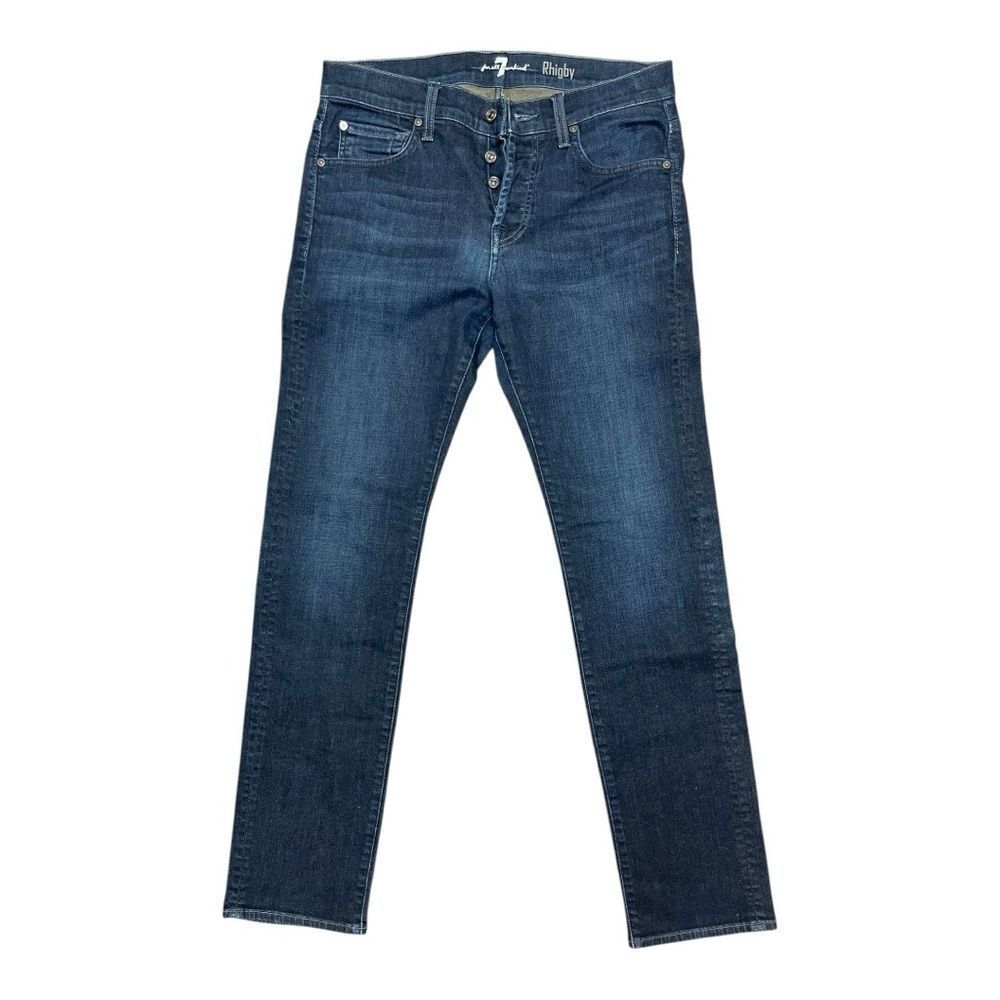 7 For All Mankind Men's Button Fly Rhigby Dark Wash Blue Jeans Size 31 - Picture 3 of 8